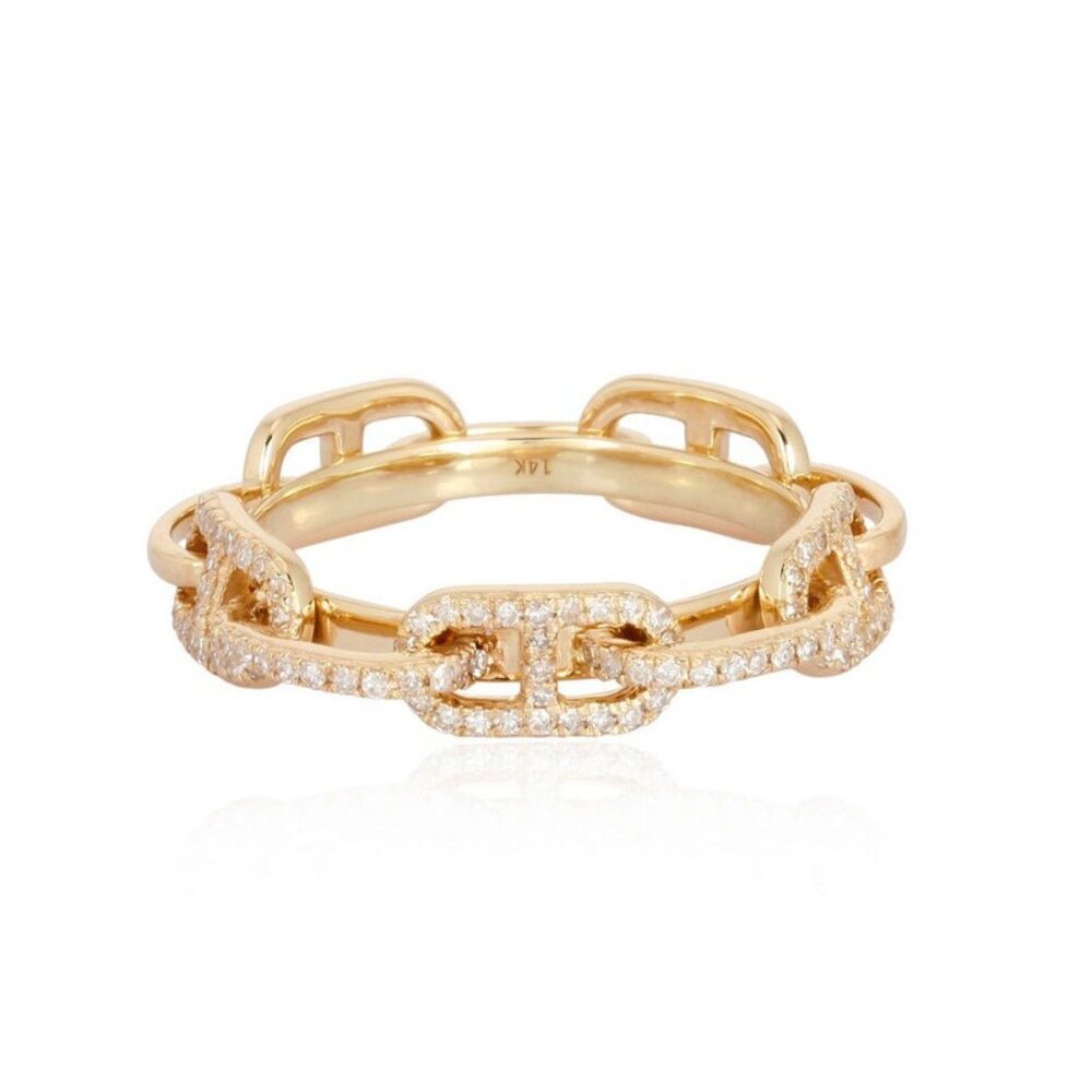 Pave Diamond Link 14K (or 18k upon request) Yellow Gold Band Ring